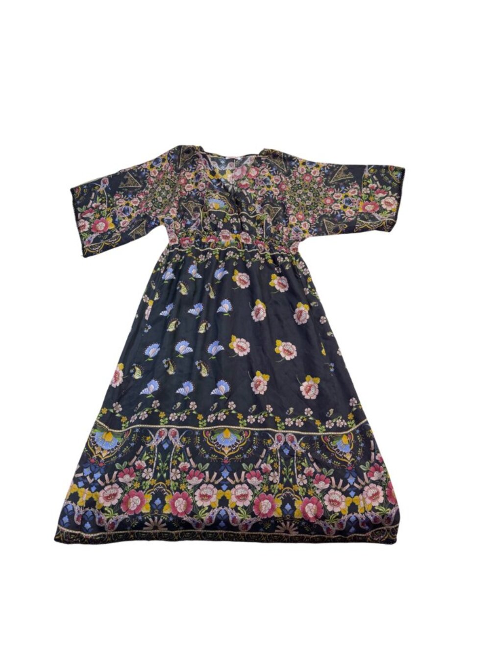 Johnny Was Womens Black Silk Floral Maxi Dress V-Neck Flowy Fit Sz XS - Picture 2 of 6
